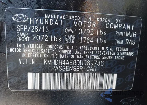 2013 Hyundai Elantra Gls z USA, uszkodzony, nr VIN KMHDH4AE8DU989736
